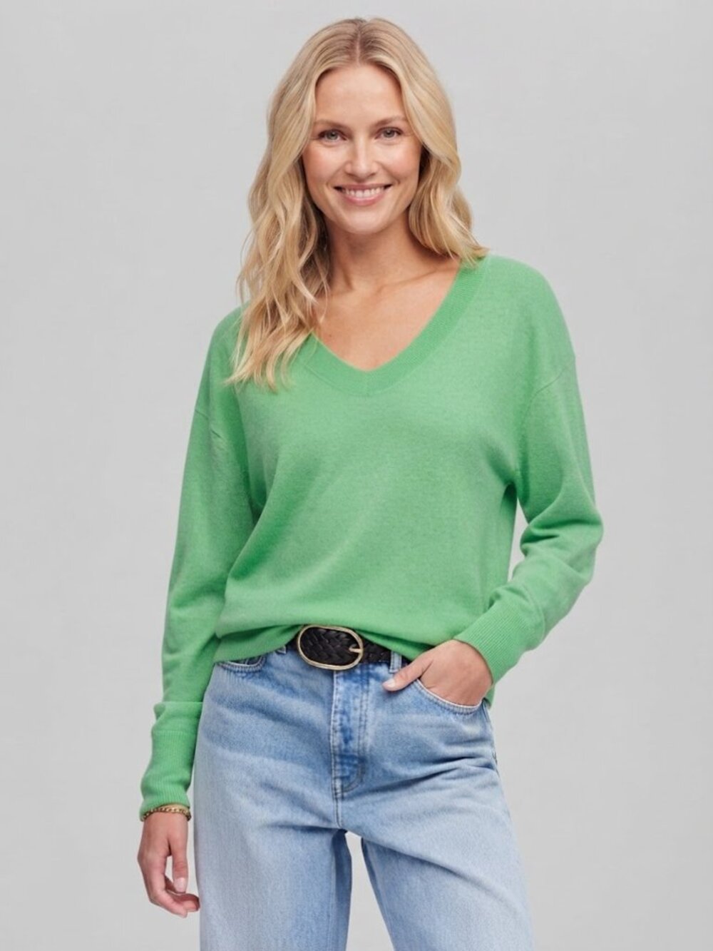 Madewell 100% Cashmere U-Neck Pullover Lightweight Sweater Green Size L NWT